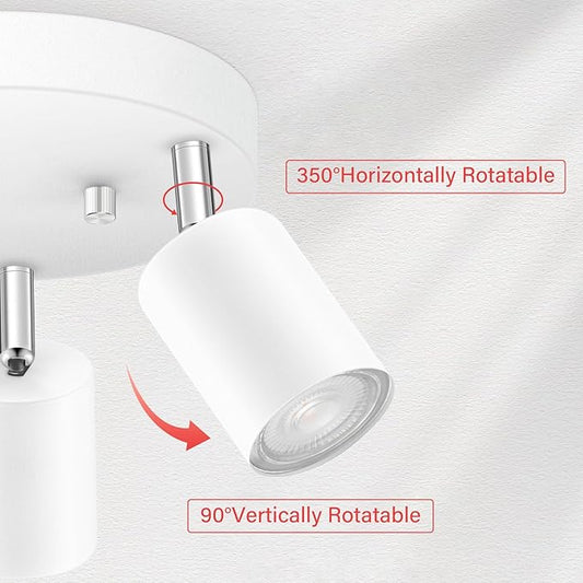 AUQUEE LED 3 Light Track Lighting Kit, LED Track Lighting Fixtures, White Round Ceiling Spot Lighting, Flexibly Rotatable Light Head for Kitchen, Living Room, Bedroom, GU10 Bulb Not Included