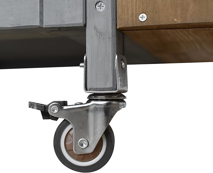 MERITLINE Foldable Outdoor Kitchen Island with Stainless Steel Top & Fir Wood Frame, Adjustable Hidden Shelf & Two-Tier Rack, Lockable Casters for Patio, Garden, Balcony, Espresso + Grey