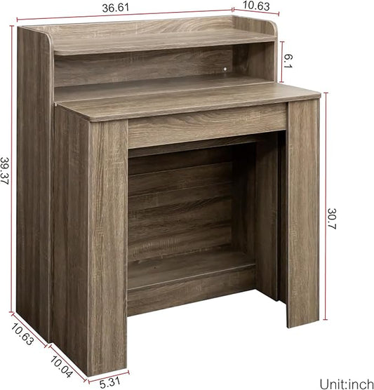 Pvillez Extendable Dining Table with Storage, 98" Modern Rectangular Table for 6-10 People (Barnwood)