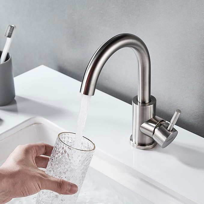 Wet Bar Sink Faucet Single Hole, Brushed Nickel Single Handle Faucet for Kitchen or Bathroom Sink, Modern Stainless Steel Prep Sink Faucet Commercial rv Sink Faucet Laundry Sink Faucet