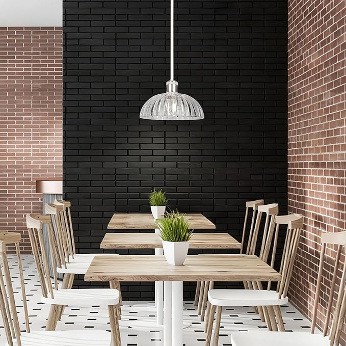 JYO 10" Brushed Nickel Pendant Lighting, Vintage Single Pendant Light Fixtur with Ribbed Glass, Pendant Light for Kitchen Island Bedroom Hotel Living Room
