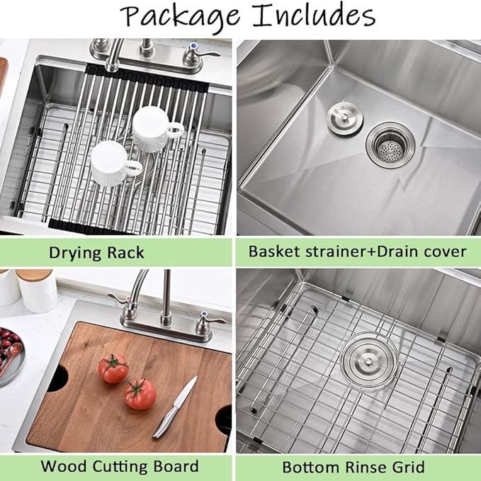 18 inch Drop in Bar Sink Workstation with 3 holes, Wesliv 18"x18" Drop in Utility Sink 16 Gauge Stainless Steel Wet Kitchen Bar Sinks Single Bowl with Cutting Board