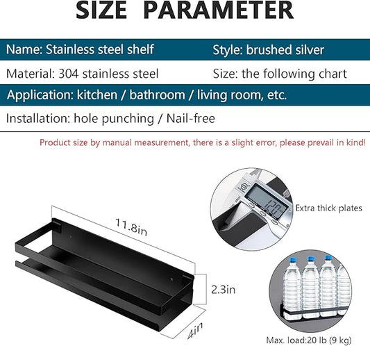Rustproof Metal Storage Floating Shelves Wall Mounted Rectangular Shelf for Bedroom,Bathroom, Living Room, Kitchen, and Laundry Room,Nail-Free Wall-Mounted Shelves(11.8 Inch Black)