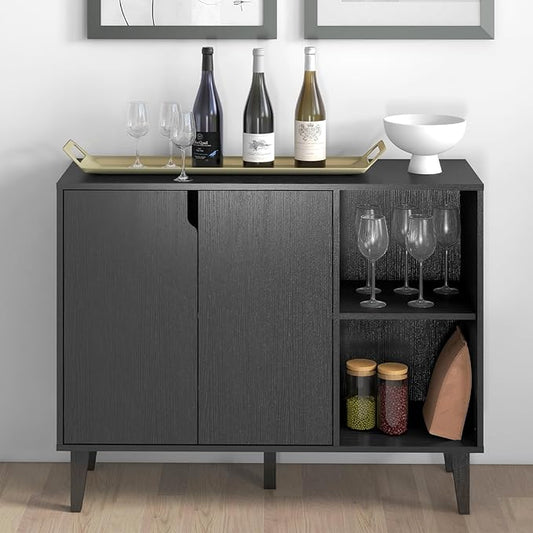Panana Kitchen Buffet Cabinet Storage Sideboard with 2 Doors 2 Shelves, 41.8" L x 15" W x 32.5" H (Black)