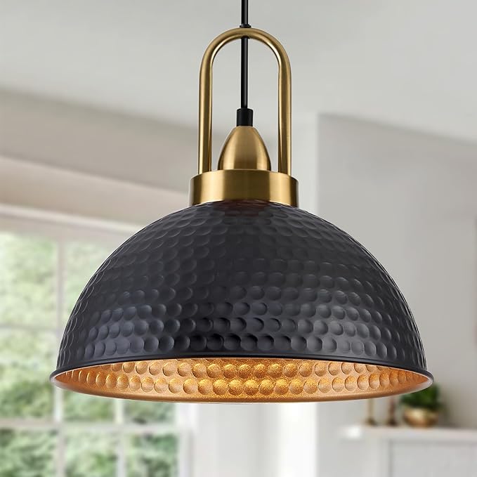 Black Pendant Lights Kitchen Island Industrial Adjustable Height Vintage Farmhouse Dome Hanging Light Fixtures for Barn, Dining Room 3 Packs