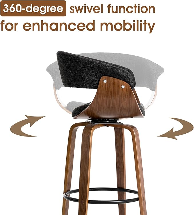 Glitzhome Bar Table and Chairs, Gray Fabric Adjustable Swivel Bar Stools Set of 2, Square Black Cocktail Pub Table for Kitchen Island Bistro Office Living Room Dining Room Small Space Restaurant
