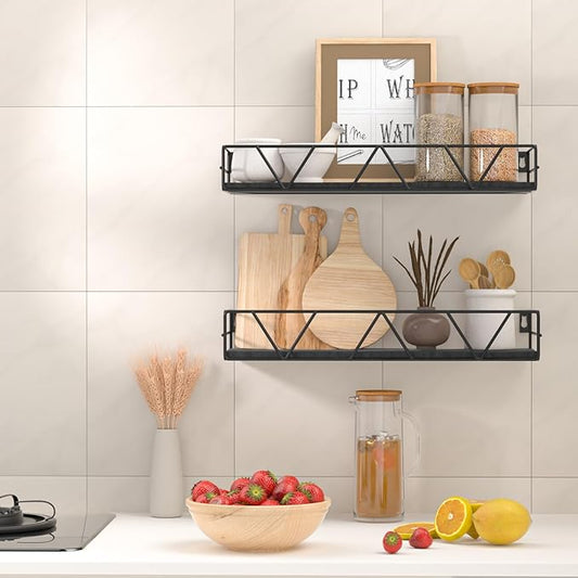 Amaoot Floating Shelves Set of 3, Home Wood Wall Shelf, Farmhouse Shelf for Bedroom, Wall Mounted Floating Shelf for Living Room, Bedroom, Bathroom, Kitchen, Office (Black 2)