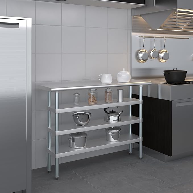 AmGood Stainless Steel Work Table with 3 Shelves | Kitchen Island Food Prep | Laundry Garage Utility Bench | NSF Certified (48" Long x 14" Deep)