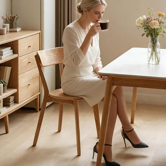 Dining Chairs Set of 2 - Solid Oak Wood, 400 lb Heavy Duty Capacity, Ergonomic Curved Back for Kitchen Table, Dining Room & Home Office, Easy Assembly