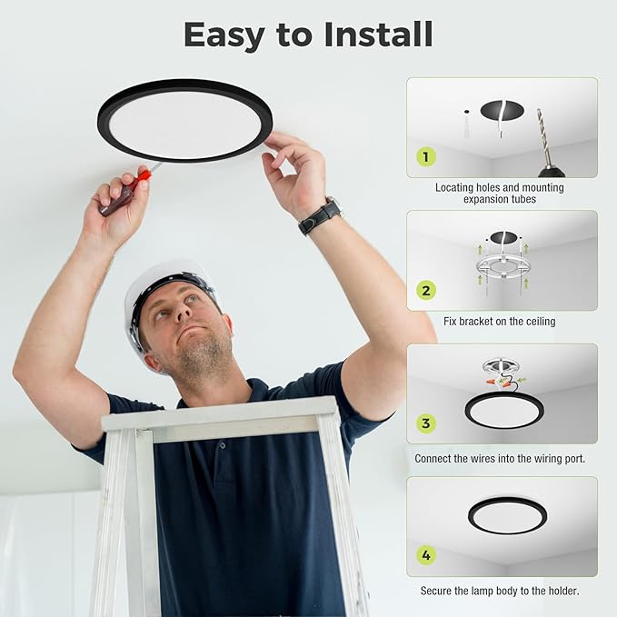 hepside 4Pack LED Flush Mount Ceiling Light Fixture, 9Inch 18W, Dimmable&3000K/3500K/4000K/5000K/6500K Adjustable Low Profile Ceiling Lights, Round Flat Ceiling Light for Closet,Kitchen,Hallway-Black