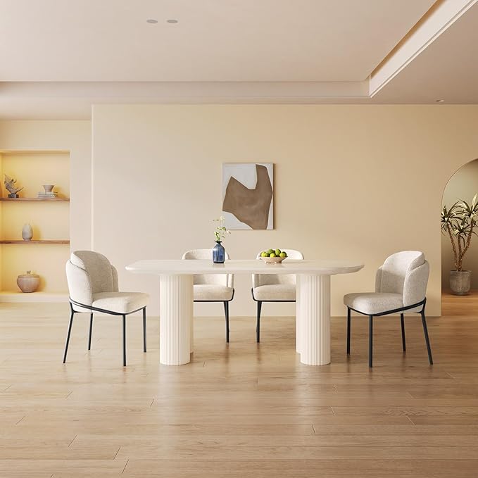 Guyii 62.99" Cream White Dining Table Set with 6 Chairs, Modern Kitchen Table, Indoor Use for Kitchen, Dining Room, Living Room, Small Spaces