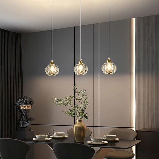 Weesalife Crystal Chandeliers for Dining Room Lights Fixture Over Table, 3 Pack Gold Modern Pendant Light Fixture,Crystal Pendant Lighting for Kitchen Island Bathroom Bar
