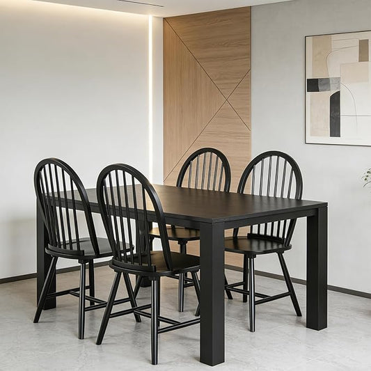 SIMOE Windsor Dining Chairs Set of 4, Farmhouse Wood Dining Chairs with Solid Wood Legs, Spindle Back Kitchen Chairs for Living Dining Room, Black