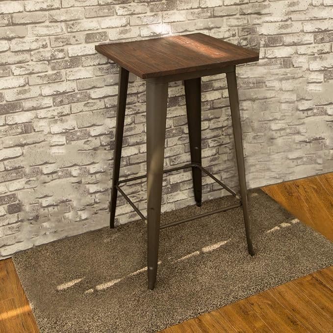 Glitzhome 3-Piece Pub Table and Chairs, Square Bar Height Adjustable Swivel PU Leather Bar Stools Set of 2, Rustic Dining Room Tables for Kitchen Island Bistro Office Living Room Small Space