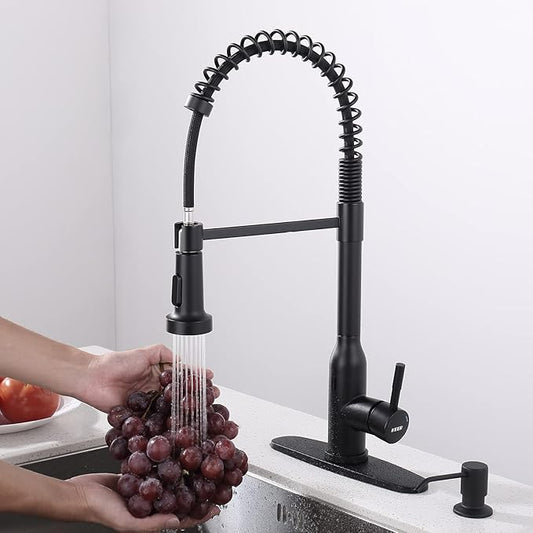 Black Touchless Kitchen Faucet , KEER Smart Motion Sensor Hands Free Single Handle Spring Kitchen Sink Faucet with Pull Down Sprayer