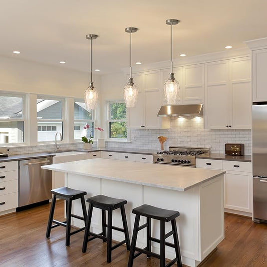 Modern Kitchen Pendant Lights,1-Light Nickel Pendant Light Fixtures with Hand-Blown Clear Glass Light Fixture for Kitchen Island Sink Dining Room Bedroom Hallway, E26 Bulb Not Includes