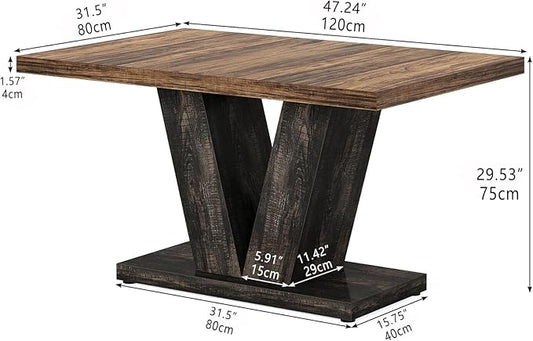 Oigavfd 47 Inch Dining Table, Rectangular Kitchen Table for 4 with Heavy Duty Pedestal Base, Modern Farmhouse Wood Dining Table for Dining Room, Kitchen, and Small Space (Black and Brown)