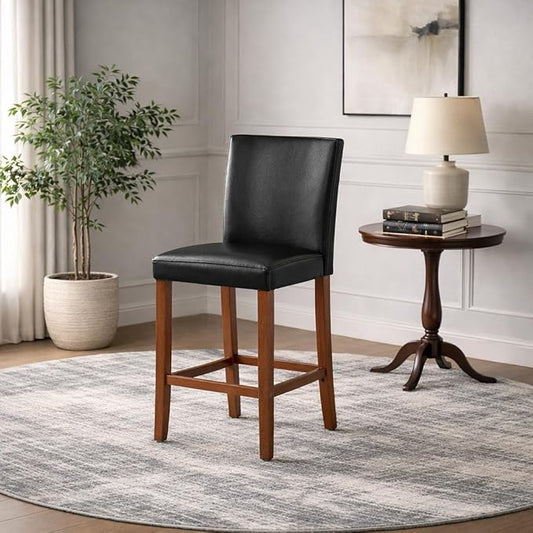 HomePop Home Decor Classic Counter Height Bar Stool, Set of 1, 29 Inch, Faux Leather Upholstered, Decorative Home Furniture, Black