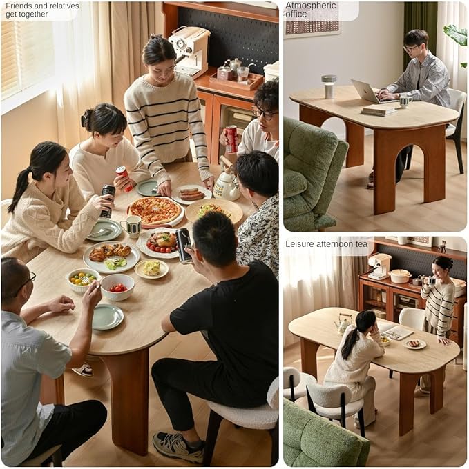 GVAwood Poplar, Birch Solid Wood Rock French Retro Dining Table 62.9x31.4x29.9 inch / 160.4x80.4x76.2 cm/Natural Wood Color/Poplar Travertine Slab Dining Table + Chairs 4 pcs