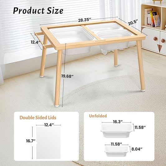 Easyego Sensory Table for Toddlers Kids Play Wooden Sand Water Table with Double-Sided Board & Foldable Storage Bins for Indoor and Outdoor Use, Birthday Gifts for Boys and Girls