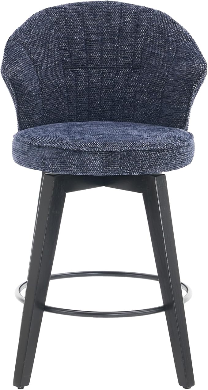 Wing Back Swivel Bar Stools Set of 2 25" Counter Height Adjustable Stools with Solid Wood Legs Chenille Upholstery, Leveling Feet for Kitchen Island, Home Pub or Dining Room, Blue