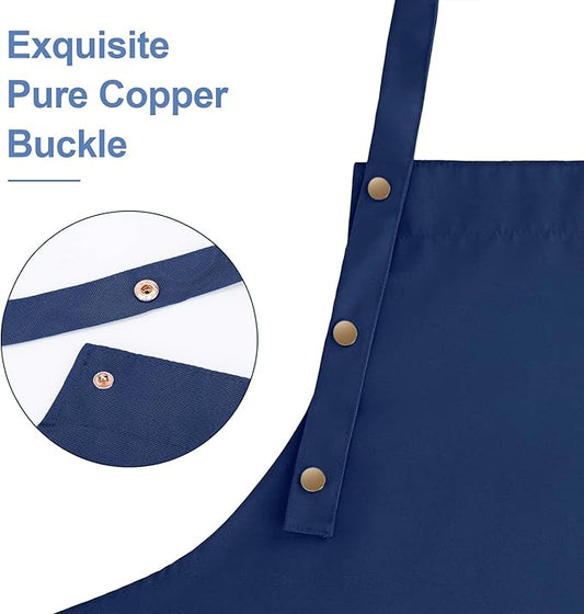 Apron for Men Women with Adjustable Straps and Large Pockets, Canvas Cotton Cooking Kitchen Chef Bib Aprons Waterproof Blue