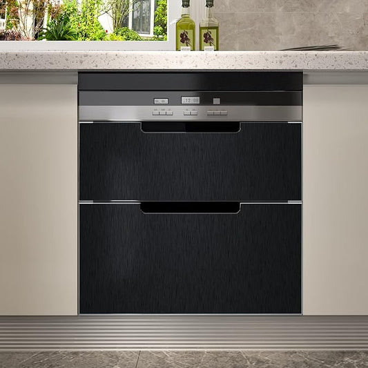 CRE8TIVE Thick Black Stainless Steel Contact Paper for Appliances Brushed Metallic Black Wallpaper Peel and Stick Heat Resistant Removable Wallpaper for Kitchen Dishwasher Fridge Oven Cabinets 12"x80"
