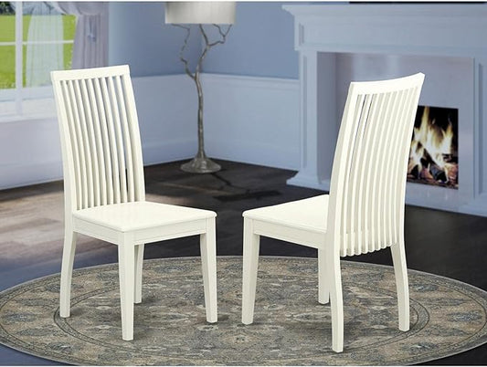 East West Furniture IPC-LWH-W Ipswich Dining Chairs - Slat Back Wood Seat Kitchen Chairs, Set of 2, Linen White