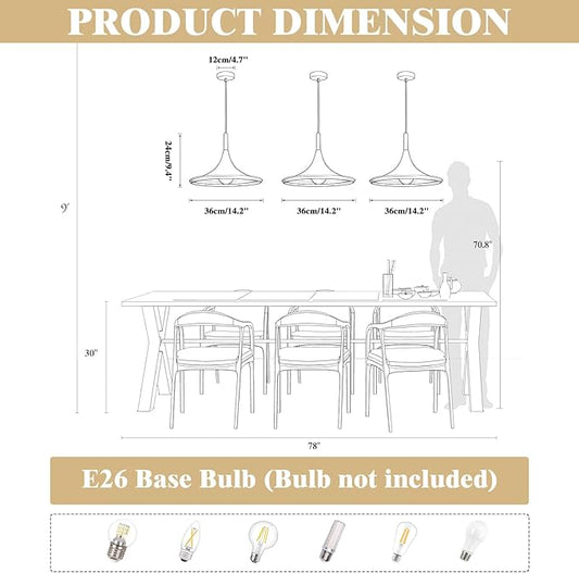 KCO Lighting White Barn Pendant Light 3-Pack Farmhouse Vintage Hanging Lamp with Adjustable Cord Rustic Ceiling Hanging Light Fixture