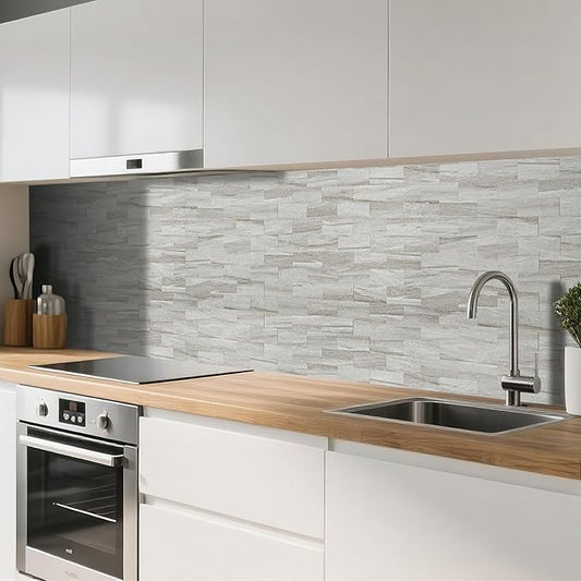 Art3d 10-Pack Peel and Stick Wall Tile for Backsplash, Stick on Stone Tile for Kitchen Bathroom Fireplace Vanitity in Biege Marble