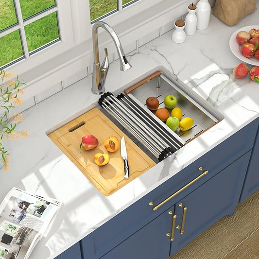 Lordear 28 White Undermount Kitchen Sink Composite Granite Sink 28x19 Inch Quartz Sinks Workstation Under Counter Kitchen Sinks