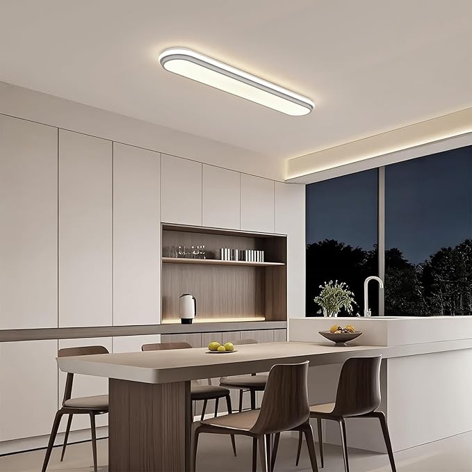 Smart LED Ceiling Light,36.2In Dimmable Modern Metal Linear LED Ceiling Lamp,Flush Mount Wraparound Shape Lighting Fixture with Remote Control for Kitchen Dining Room & Laundry 55W