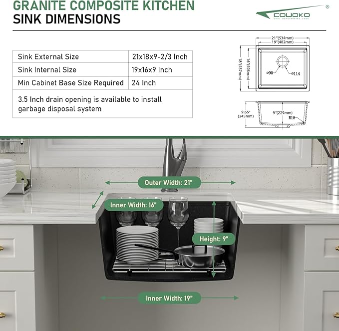 21 Inch Undermount Bar Sink 21x18 Undermount Bar Sink Mini Wet Bar White Quartz Granite Composite Small Kitchen RV Sinks Single Bowl Outdoor Island Basin with Cutting Board