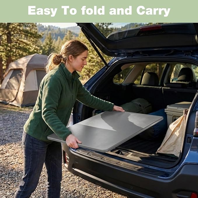 3ft Rectangular Folding Table for All-Occasion, Foldable Table with HDPE Tabletop and Steel Legs, Durable and Stable Small Folding Table, Perfect for Camping, Picnic, Party, Indoor & Outdoor, Grey