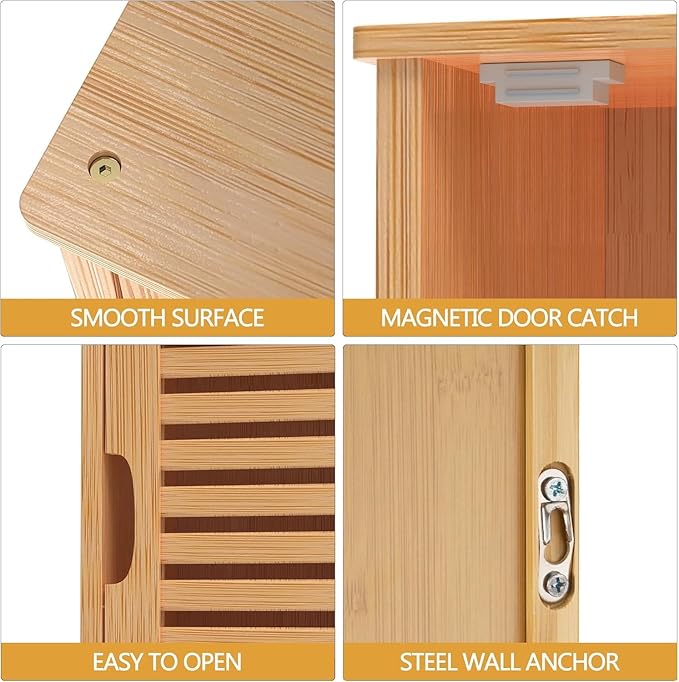 Bathroom Wall Cabinet with Single Door, Bamboo Medicine Cabinet Wall Mounted, Bathroom Storage Cabinet with Adjustable Shelf