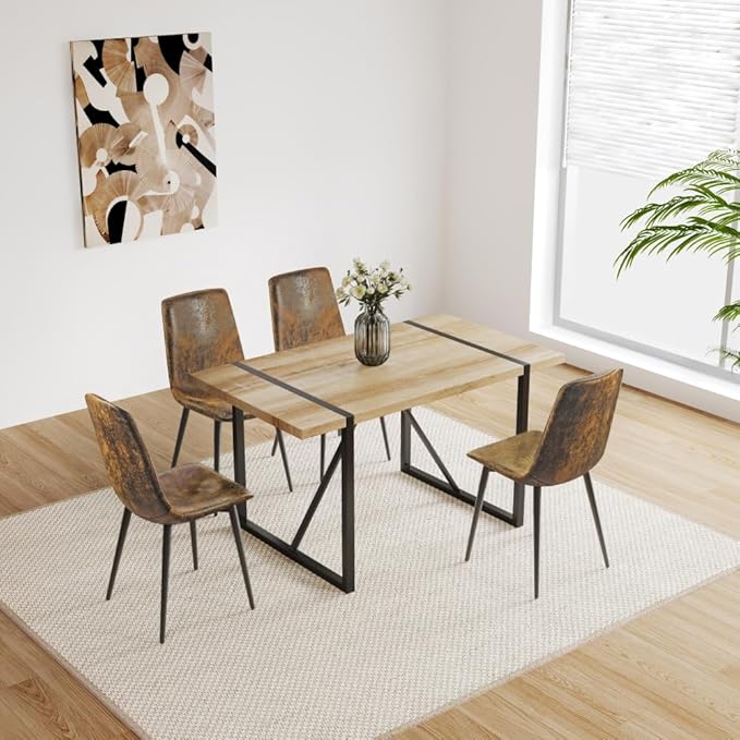 Dining Table with Rustic Industrial Design and Sturdy Metal Frame for Kitchen or Living Room Use
