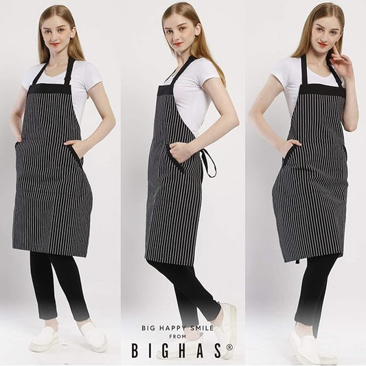 BIGHAS Adjustable Bib Apron with Long Ties for Women Men 18 Colors Chef Kitchen Cooking