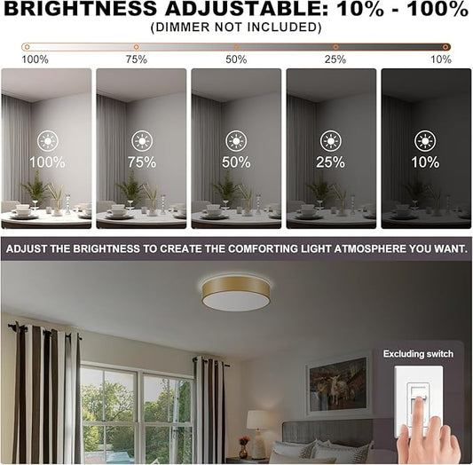 Dimmable Gold LED Ceiling Light Fixture, 5CCT 2700 K-6000 K Modern Flush Mount Ceiling Light, Round Minimalist Lighting Fixture for Bedroom, Kitchen, Laundry Room, Living Room, 15.74 Inch