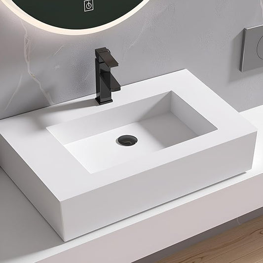 30 inch Wall Mount Floating Vanity with Sink Bathroom Vessel Sink Rectangle Modern Stone Resin White Washing Sink Art Basin for Bathroom AFS140-750