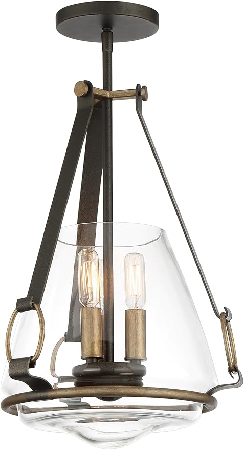 Minka Lavery 3903-107 Eden Valley Convertible Pendant to Semi-Flush, 3-Light, 180 Total Watts, 12.38-in H x 18.13-in W, Smoked Iron with Aged Gold
