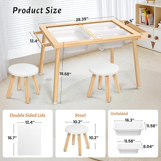 Easyego Sensory Table & Chair Set – Multifunctional Sand & Water Table with Double-Sided Lid, Paper Roll, Storage Box, Transparent & Game Board, and Foldable Bins for Kids' Indoor & Outdoor Play