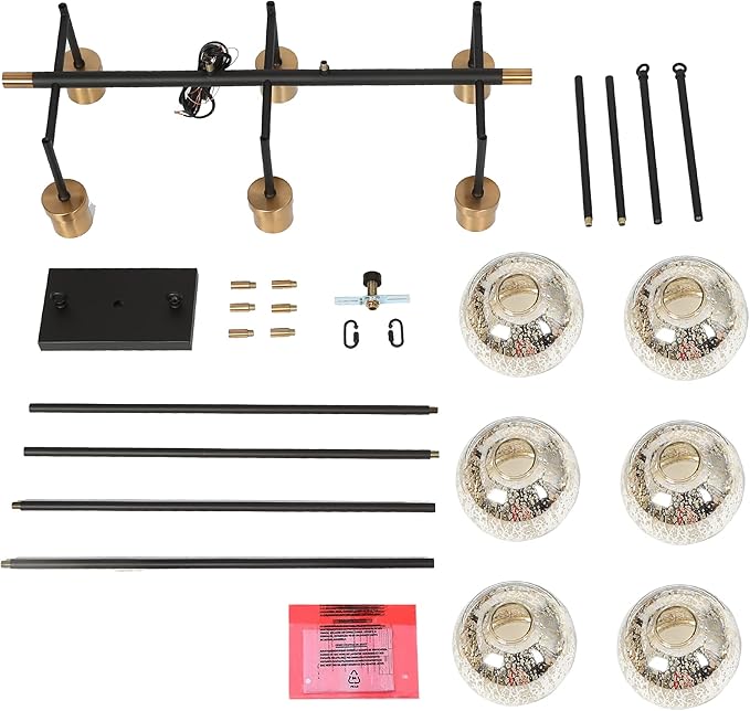 KSANA Dining Room Light Fixture, Modern Metal Black Gold Chandelier for Kitchen Island with Mercury Glass Shades, 27.5"