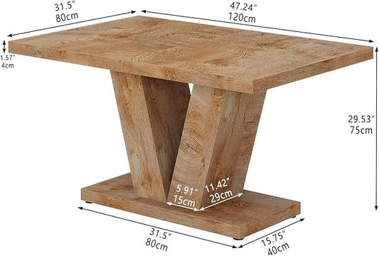 Oigavfd 47 Inch Dining Table, Rectangular Kitchen Table for 4 with Heavy Duty Pedestal Base, Modern Farmhouse Wood Dining Table for Dining Room, Kitchen, and Small Space (Light Oak Brown)