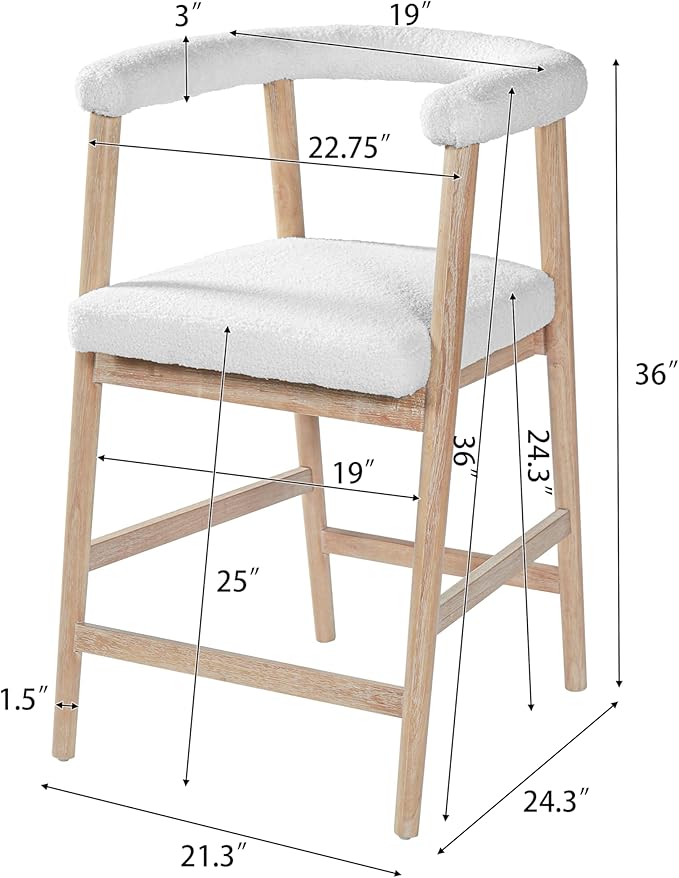 Merax 2-Piece Wooden Farmhouse Counter Height Dining Coffee Bar Stool with Durable Legs, Upholstered Cruved Dinning Arm Chair for Kitchen Island, Set of 2, Natural
