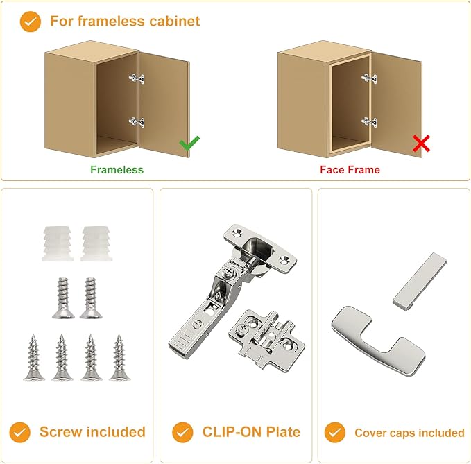 Chibery 20 Pack Frameless Inset Soft Close Concealed European Hinges, Self Closing Satin Nickel, 105 ° Open Angle 4D Adjustment, Speed Control, Clip On, Stainless Steel for Cabinet Door