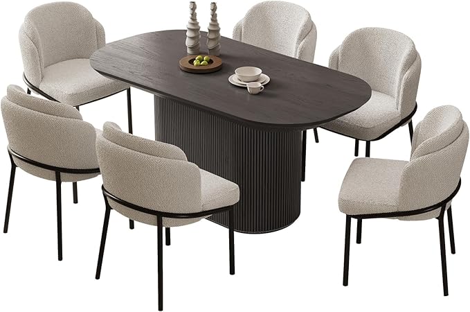 Miuuod 62.99" Oval Dining Table Set for 6-8, Modern Farmhouse Kitchen Table with 6 Chairs, Large Wood Dining Room Table Set,Water-Resistant MDF Top, Rustic Dining Furniture,Dark Grey