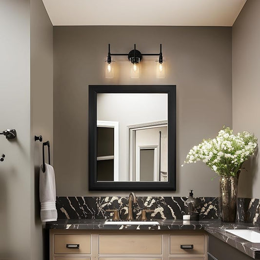 classy leaves 3 Light Bathroom Light Fixtures, Matte Black Bathroom Vanity Light, Modern Farmhouse Bathroom Lights Over Mirror, Black Bathroom Wall Lights with Glass Shades for Bedroom, Living Room