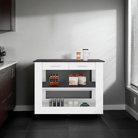GOWE Kitchen Island with Open Storage and 3 Shelves, White