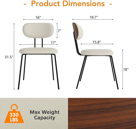 LSSPAID Dining Chairs Set of 4, Linen Fabric Upholstered Dining Room Chairs with Walnut Bentwood Back, Mid-Century Modern Kitchen Chairs with Adjustable Feet Pads, Beige