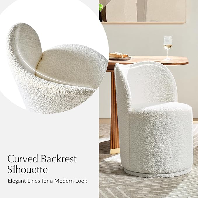 HULALA HOME Boucle Swivel Dining Chair - Sherpa Upholstered Barrel Kitchen Chairs with 360 Degree Rotation, Beige Modern Accent Vanity Chair for Dining Living Room, Bedroom, Makeup Room